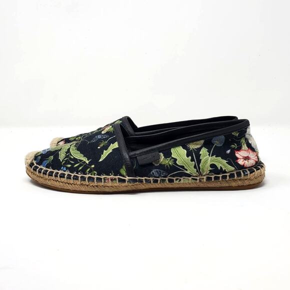 GUCCI Canvas Flora Knight Print Nero Flat Espadrilles Black Size 36.5 US 6.5 - Picture 5 of 16